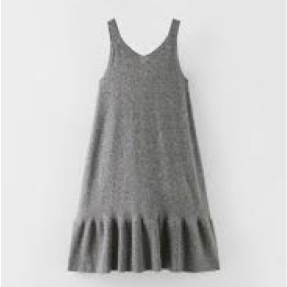 Zara Kids Gray knit Sleeveless Drop waist unlined bottom ruffle dress size 13-14